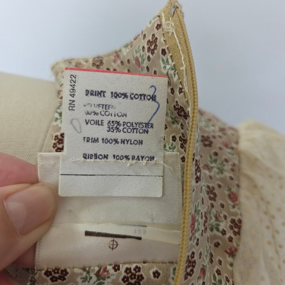 Gunne Sax Vintage 70s Brown Floral Midi Dress Size 7 S Velvet Prairie Calico - Picture 11 of 11